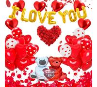 Kit Decorazioni per Palloncini di San Valentino + 1000 Petali di Rosa di Seta, Decorazione Romantico a Forma di Cuore, Set Romantico Rosso, per San Valentino, Proposte di Matrimonio e Fidanzamenti