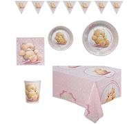 KIT DECORAZIONI SET FESTA BAMBINA ROSA PIATTI TOVAGLIOLI TOVAGLIA BICCHIERI BANDIERINE 42 PZ