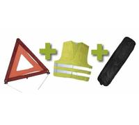 KIT D'EMERGENZA + BORSA NERA CON RIVETTO + GIUBBOTTO RIFLETTENTE + TRIANGOLO DI