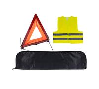 KIT D'EMERGENZA + BORSA NERA MINI + GIUBBOTTO RIFLETTENTE + TRIANGOLO DI SEGNALA