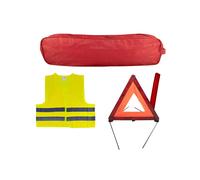 KIT D'EMERGENZA + BORSA ROSSO CON RIVETTO + GIUBBOTTO RIFLETTENTE + TRIANGOLO DI