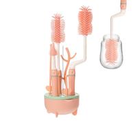 Kit detergente per bottiglie da viaggio, set per la pulizia di bottiglie e cannucce con supporto, set di spazzole per biberon in PP (spazzola per bottiglie, spazzola per capezzoli, scolapiatti a base
