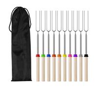 Kit di 10 forchette da tostatura estensibili per marshmallow, bastoncini telescopici da 30 a 80 cm, in acciaio inox, accessori per barbecue e falò, accessori per braciere, barbecue e campeggio