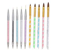 Kit di 10 pennelli per nail art, a doppia estremità, per punteggiare, con manici in strass acrilici per design fai da te, linee di disegno, dettagli 3D, fiori, gel UV, sfumature, unghie francesi