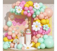 Kit di 102 palloncini floreali a margherita, ghirlanda con palloncini in lamina Boho rosa, giallo, verde pastello, arancione, bianco, decorazioni per feste di compleanno per ragazze, primavera, sposa