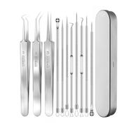 Kit di 11 strumenti per la rimozione di punti neri, in acciaio inox, set con pinzette ad ago per acne e strumenti per la cura della pelle del viso e del naso