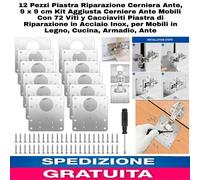 Kit Di 12 Piastre di Riparazione x Cerniere Ante Mobili In Legno Con Viti
