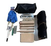 Kit di 12 Utensili for scheggiatura in selce, Strumento for Lavorazione in Ossidiana, Manico in Legno di faggio, con Cuscinetto for Peeling in Pelle di Mucca, for Professionisti e Principianti