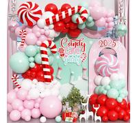 Kit di 134 ghirlande con arco a palloncino pastello, rosso, bianco e rosa chiaro e verde baby con palloncini in lamina di canna di zucchero, per bambini, Capodanno, Natale, decorazioni per feste a