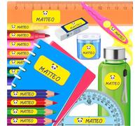 Kit di 140 etichette adesive per la scuola personalizzate con nome - Sticker adesivi per penne, matite, pennarelli o altri oggetti - Alta Adesività (VERDE)
