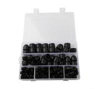 Kit di 145 copriviti e dadi in plastica nera per fissaggi per mobili, coperture a testa esagonale, dimensioni assortite, scatola portaoggetti fai da te per armadio e armadio