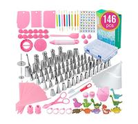 Kit di 146 accessori per la decorazione di torte con punte per glassa russa coreana palla foglie erba bignè ugelli spatola, raschietto, supporti per cupcake, accoppiatori, stampi per fondente, sac à