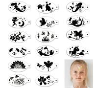 Kit di 16 stencil riutilizzabili per pittura del viso, tatuaggi per viso e corpo, per bambini e adulti, per bambini, feste, Halloween, trucco, festival, arte fai da te