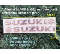 Kit di 2 ADESIVI SUZUKI scritta MOTO carena 3D stemma gel resinati CROMATI 18 CM