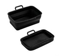 Kit di 2 fodere pieghevoli riutilizzabili in silicone per cestello rettangolare per friggitrice ad aria DZ201410 per migliorare il drenaggio dell'olio e la distribuzione del calore (nero)