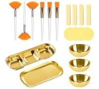 Kit di 23 strumenti per il trattamento del viso in acciaio inox, spugnette compresse e vassoi a doppio formato per routine passo dopo passo (dorato)