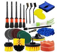 Kit di 26 accessori per la pulizia delle spazzole per trapano, include spazzole per dettagli, spugne, guanto per lavaggio, panno per la presa d'aria, per interni ed esterni dell'auto