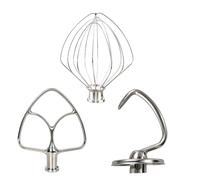 Kit di 3 pezzi in acciaio inox per mixer KitchenAid con testa inclinabile da 4,5 e 5 QT, include frusta a filo K45WW, gancio per impasto e frusta piatta K45B, lavabile in lavastoviglie