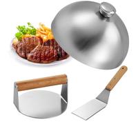Kit di 3 piastre in acciaio inossidabile: include cupola per bistecca, pressa per carne e spatola in legno per Blackstone e Camp Chef