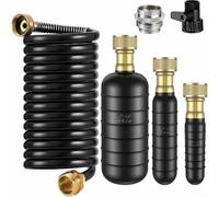 Kit di 3 tubi di scarico per la pulizia di lavandini, docce e piscine, tra cui tubo retrattile, adattatore in ottone e valvola di arresto per flusso controllato (nero)
