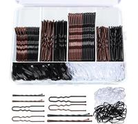 Kit di 300 forcine per capelli, 100 impugnature per capelli, 100 elastici per capelli in gomma per donne, forcine per capelli a forma di U, colore nero e marrone, accessori per lo styling con scatola
