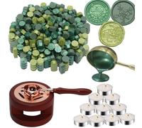 Kit di 300 perline di ceralacca verdi assortite, con scalda legno, cucchiaio e 10 mini candele per sigilli, inviti di nozze, buste, biglietti, decorazioni per confezioni regalo (verde)