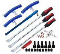 Kit di 31 attrezzi per la riparazione di pneumatici con leva leva e cucchiaio in ferro, valvola per moto e auto (blu)