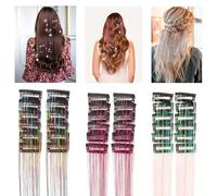 Kit di 36 extension per capelli con clip, 50,8 cm, glitter colorati con clip, capelli sintetici lucidi arcobaleno per donne, accessori fatati per feste e cosplay