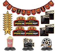 Kit di 36 Pezzi Decorazioni per Festa Notturna al Cinema Banner di Now Showing Centrotavola a Nido d'Ape del Film Ritagli di Serata Film per Festa Movie Night