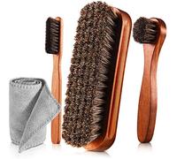 Kit di 4 pennelli per lucidare scarpe in crine di cavallo, applicatori per lucidare scarpe in pelle, stivali, spazzole per la cura della pelle scamosciata, con panno in microfibra per scarpe (4 pezzi,