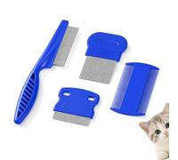 Kit di 4 pettini professionali per pidocchi e pulci, in acciaio inox, per gatti e cani, pettine per rimuovere le macchie da lacrime, pettine a denti fini per animali domestici di taglia piccola, media