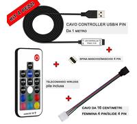KIT DI 4 PEZZI CONTROLLER TELECOMANDO WIRLESS+CONNETTORE PER STRISCIA LED RGB [EEK: D]