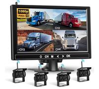 Kit di 4 telecamere posteriori 1080P HD senza fili, Podofo monitor LCD da 9 pollici con 4 telecamere di backup per rimorchio RV Camper Camion Auto Bus, rilevamento punti ciechi, linee guida, 12V-36V