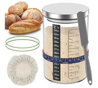Kit di 5 barattoli per pasta madre con scala, barattolo di vetro da 900 ml con coperchio in acciaio inossidabile, spatola grigia, striscia di posizionamento, carta per temperatura, tappo in tessuto
