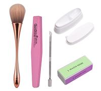 Kit di 5 strumenti per polvere per immersione con vassoio per immersione per unghie, spazzola per spolverare le unghie, lima buffer a blocchi su 4 lati, spingi cuticole per decorazioni fai da te