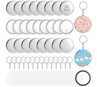 Kit di 50 portachiavi e bottoni fai da te, include fogli di plastica, bottoni vuoti, anelli portachiavi, cerchi in metallo per creazioni personalizzate