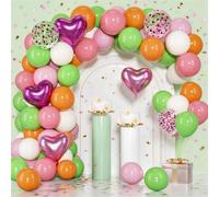 Kit di 54 palloncini tropicali rosa e verdi a tema estivo con palloncini 4D a forma di cuore e stella, perfetti per feste in piscina, luau hawaiano, baby shower, matrimoni e decorazioni di compleanno