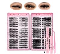 Kit di 540 ciglia singole soffici miste, 8-16 mm, ciglia russe curvate a D, ciuffetti singoli, con pinzetta per rimuovere colla e pennello fai da te a casa per principianti (A02)