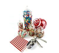 Kit di 6 barattoli in stile vittoriano per caramelle sfuse, con sacchettini a righe Red