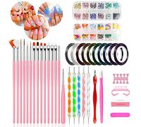 Kit di 61 accessori per nail art, 15 pennelli per nail art, penna per la progettazione di punteggi, lamina colorata per unghie, nastro per manicure, strass, polvere glitterata per unghie, lima per
