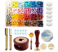 Kit di 644 pezzi Ceralacca, 24 colori perline in ceralacca, set per sigilli di cera/timbro per ceralacca in metallo/strumenti di fusione/stuoia di cera/adesivi per decorare buste lettere matrimoni