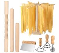 Kit di 8 attrezzi per la pasta, accessori in legno con taglierina, griglia per pasta, ruota per ravioli, francobolli e mattarelli