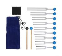 Kit di 9 diapason per meditazione e guarigione con frequenze precise, struttura in alluminio e design portatile per terapia