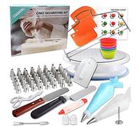Kit di 90 pezzi per decorare torte con giradischi per torta, livellatore per torta, 48 punte per tubazioni con schemi, 20 sacchetti per glassa, 3 raschietti per torte per principianti
