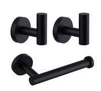 Kit di accessori da bagno nero opaco, 3 pezzi, set di accessori da bagno in acciaio inox SUS 304, montaggio a parete, include porta carta igienica, 2 ganci per accappatoio