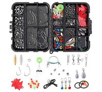 Kit di Accessori da Pesca 210PCS - Attrezzi da Pesca con Amo, Gancio per Jig, Piombi, Girella a Canna Incrociata, Gancio Girevole, Stopper, Perline con Scatola