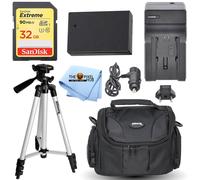 Kit di accessori deluxe con batteria EN-EL14A e caricabatterie, scheda SD da 32 GB, treppiede, borsa e panno per la pulizia - Compatibile con Canon