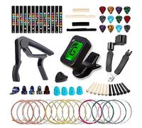 Kit di accessori per chitarra acustica, 60 pezzi, tra cui corde per chitarra, accordatore, capotasto, strumento 3 in 1, porta plettro, perni del ponte, dadi e selle, protezione per le dita, plettri
