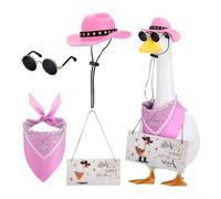 Kit di accessori per costume a forma di statua d'oca, con cappello da cowboy, bandana e occhiali da sole, per giardino, portico, prato, ornamento (rosa)