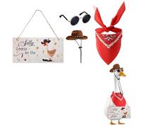 Kit di accessori per costume a forma di statua d'oca con cappello da cowboy, bandana e occhiali da sole, per giardino, portico, prato, ornamento (rosso)